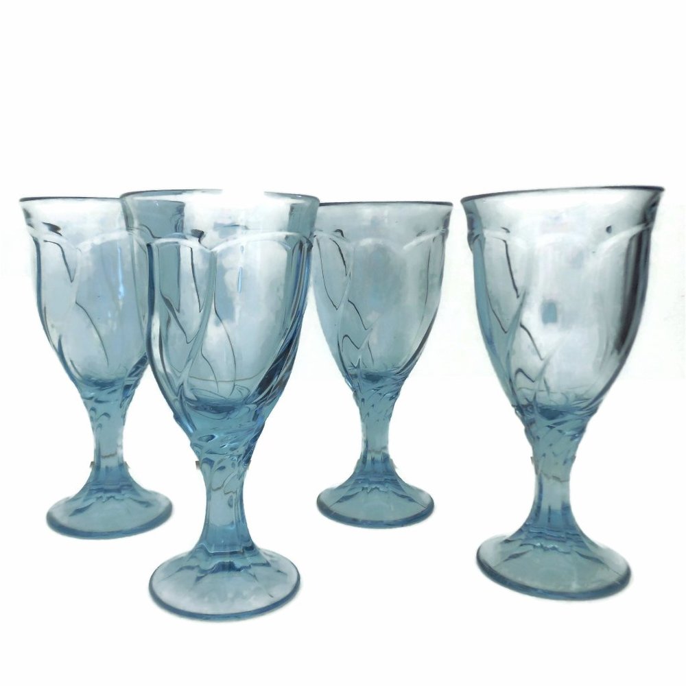 4 Crystal Glasses Noritaki Blue Sweet Swirl Water Goblet Ice Tea